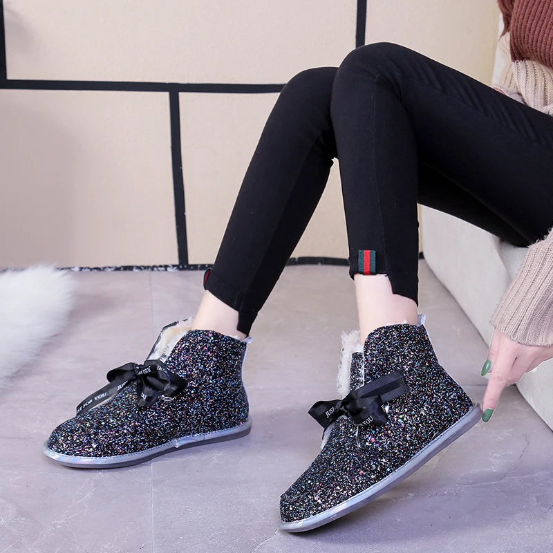 Snow boots women sheep fur one 2019 new autumn winter fashion low top short tube wild plus velvet warm flat bottom cotton |