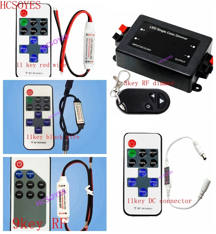 DC5-24V 11key 3Key 9key DC РЧ Беспроводной монохромный СВЕТОДИОДНЫЙ контроллер Диммер для SMD5050/3528/5730/5630/3014 Светодиодные ленты 433 МГц