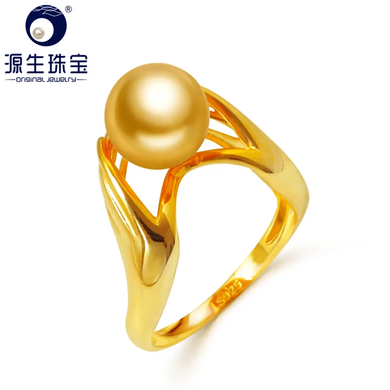 Кольцо из серебра с натуральным золотом и морским жемчугом 9 10 мм|Кольца| |