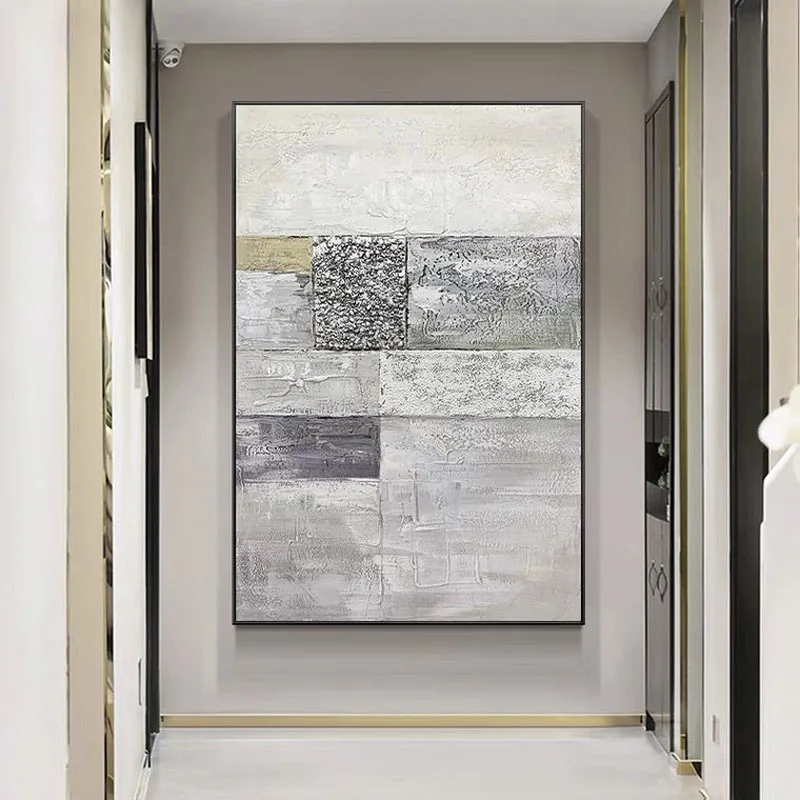

Geometric Textured Canvas Art Modern Gray Design Oil Painting Hand Painted Abstract Canvas Wall Art For Hotel Hall Decor