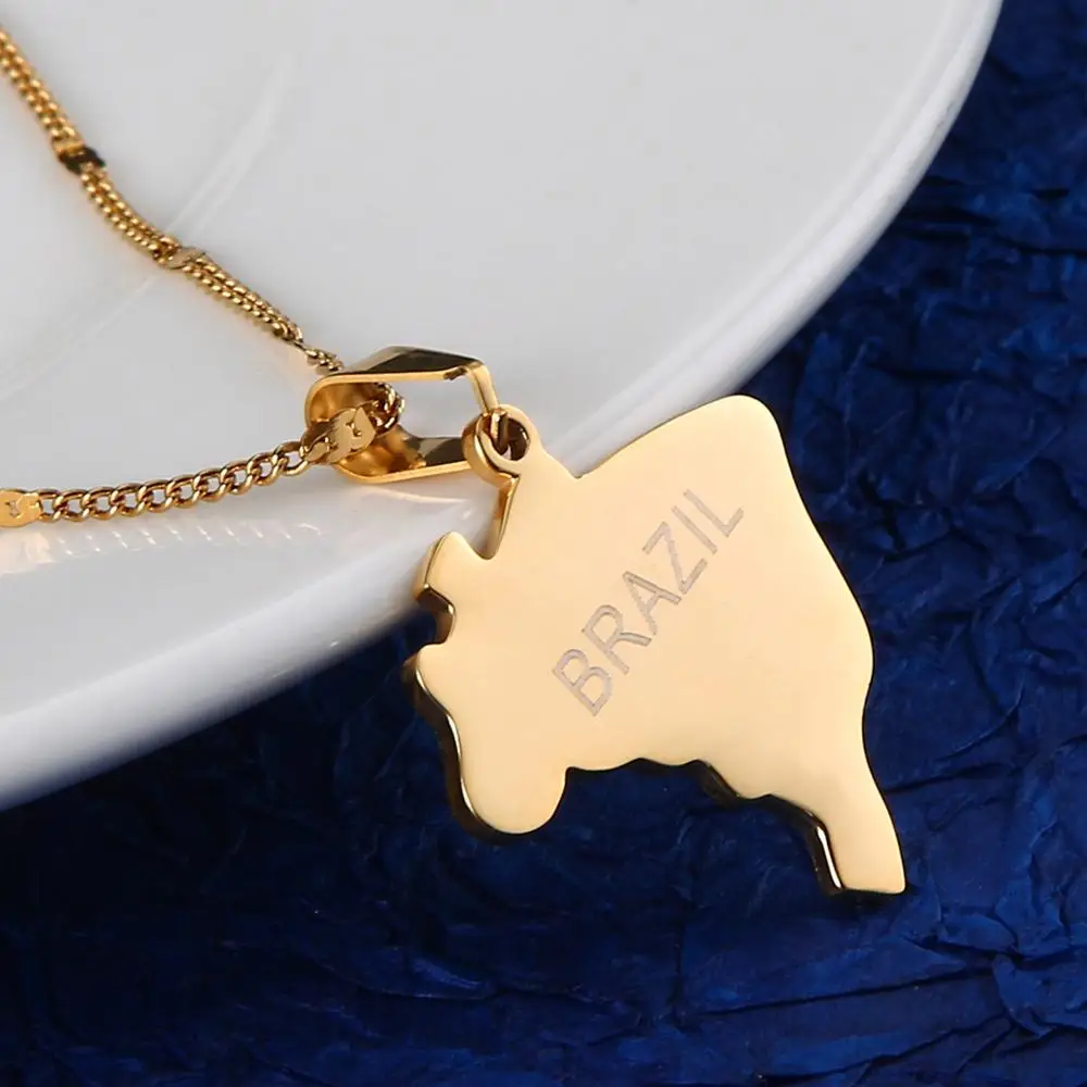 Stainless Steel Brazil Map Brasil Flag Pendant Necklaces for Women Brazilians Chian Jewelry | Necklace