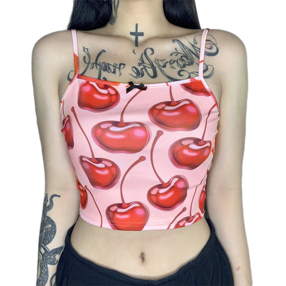 2020 модный тренд женские летние кроп-топы с милым принтом вишни повседневные