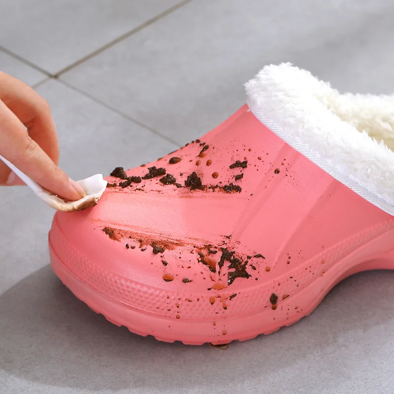 Плюшевые хлопковые тапочки для женщин Нескользящие водонепроницаемые домашние