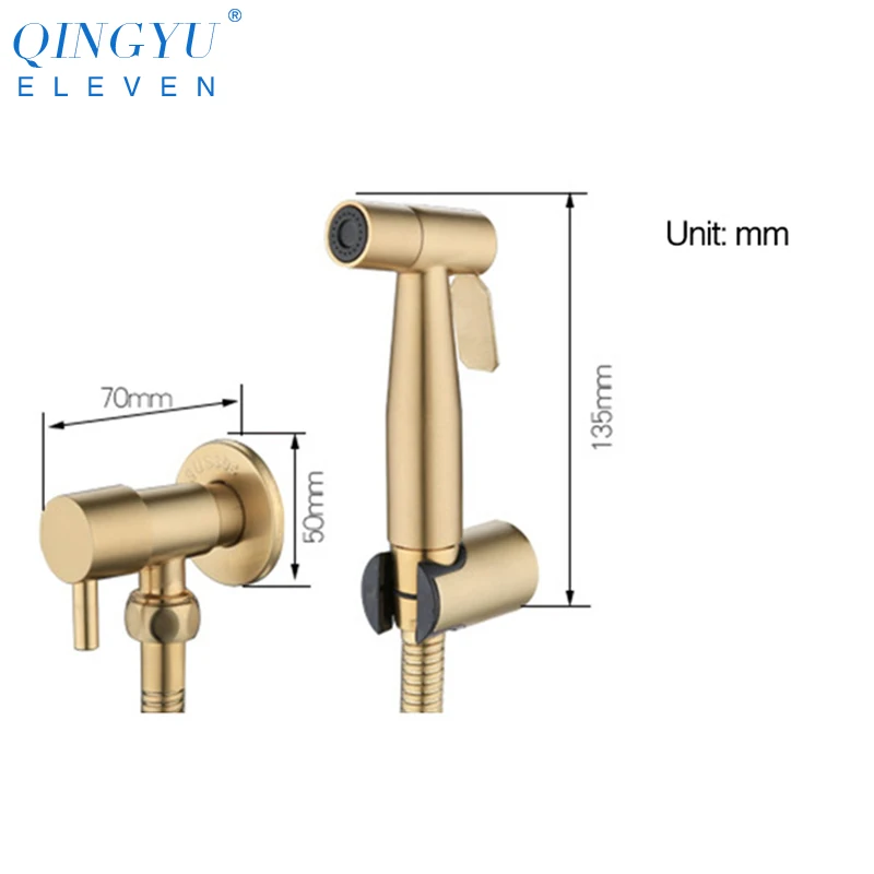 

QINGYU ELEVEN toilet bidet sprayer shower set brushed gold 304 stainless steel hand shower toilet hygienic shower set