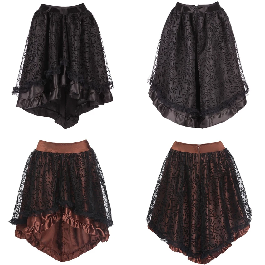 

Cosplay Party Women Medieval Vintage Lace Mesh Skirt New Black Floral Embroidery Zipper Short Dress Girl Carnival Costume S-6XL