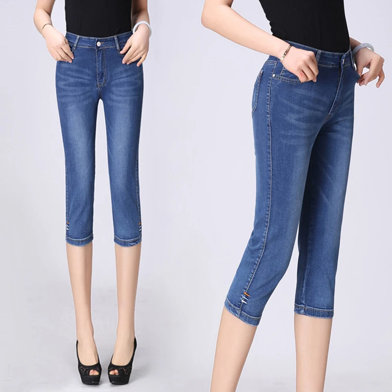 Джинсы Jbersee женские с завышенной талией до колен эластичные штаны из денима лето