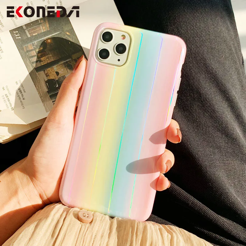 Роскошный чехол EKONEDA Laser Aurora для iPhone XR X XS Max 11 Pro силиконовый мягкий Радужный 7 6 6S 8