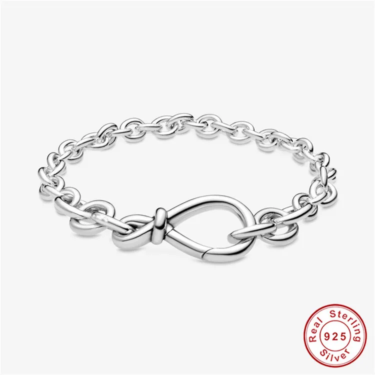

100% 925 Sterling Silver pan Bracelet Eternity Symbol Flower Knot Chain New DIY Luxury Woman Romantic Temperament