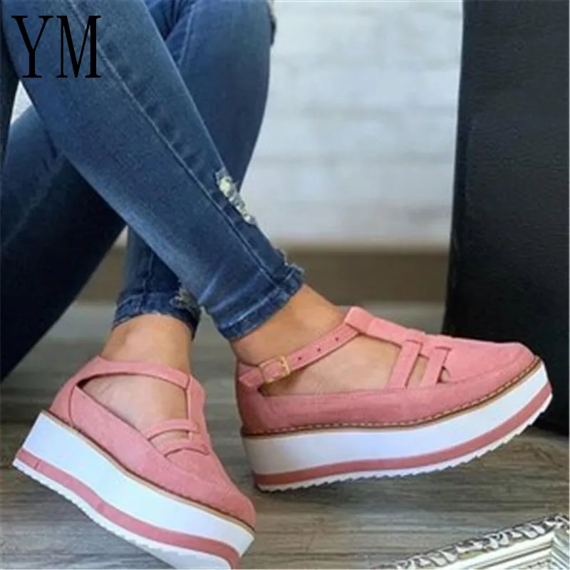 Женские открытые сандалии с пряжкой на ремешке летняя обувь из флока плоской