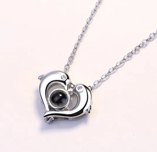 Ожерелье женское из серебра 925 пробы с кулоном в виде дельфина проекция на сто