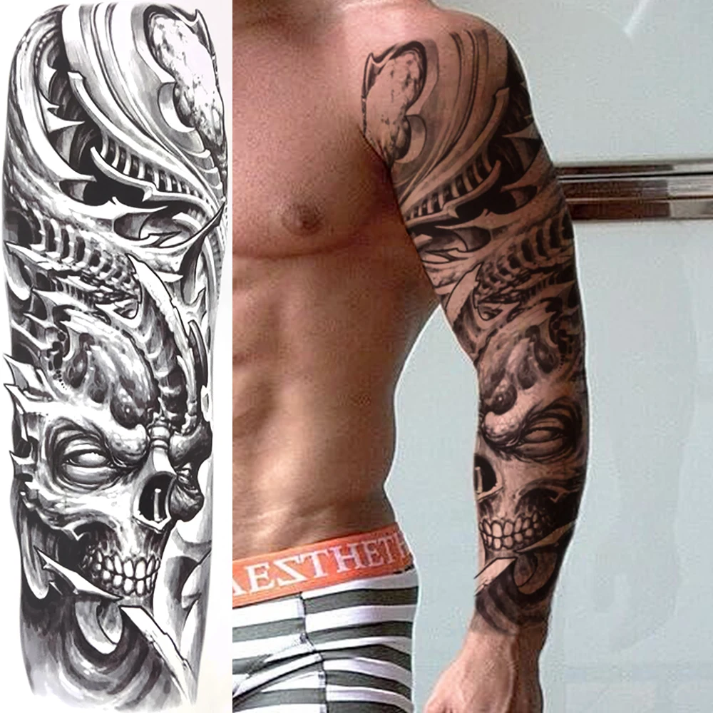 Временная татуировка с черепом смерти длинным рукавом для мужчин и женщин