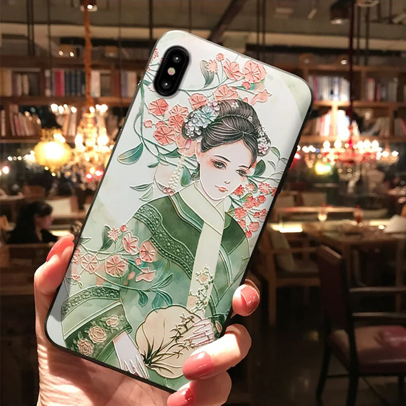Мультяшный рельефный чехол для телефона с девушкой iPhone 11 12 13 ProMax X XR XS XSMax SE2 мягкая