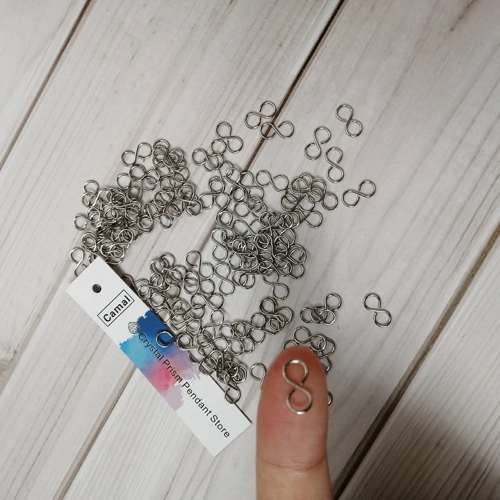 Camal, 100 шт., 10x5 мм, символ бесконечности, хром, S, 8, металлический соединитель, крюк, Хрустальная подвеска, люстра, часть, ювелирное изделие, в поисках