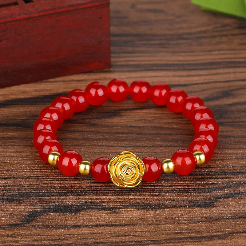 

Women Tourism Anniversary Celebration New Fashion Medallion Prayer Beads Rose Multi Circle Imitation Agate Strandedbracelet