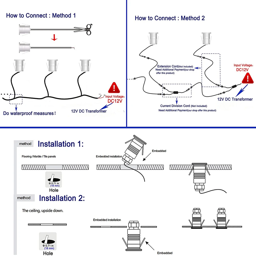 Подземный светильник 1 Вт мини-подземный DC12V водонепроницаемый IP67 лестничная