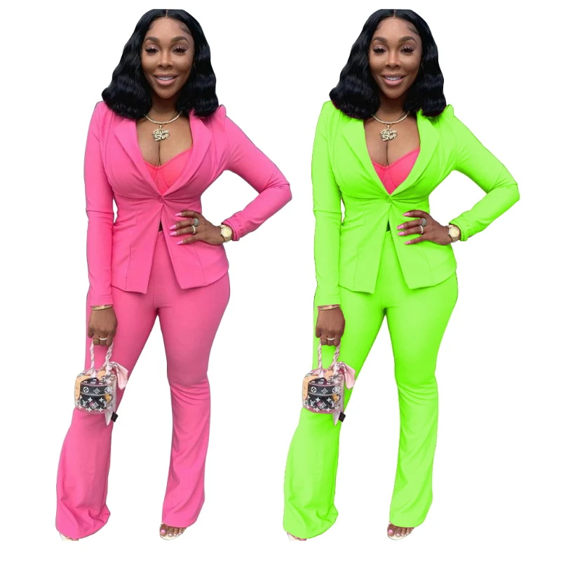 Сплошной цвет 2019 осенний комплект из двух предметов деловой Блейзер и штаны