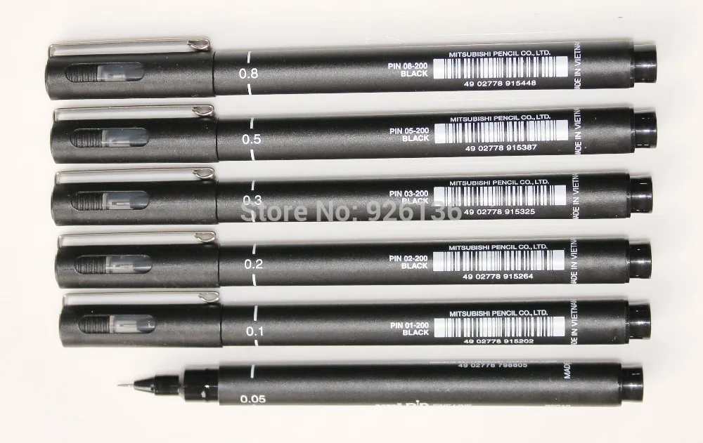 Бесплатная доставка набор 6 пиновых ручек UNI Fine Line 005 01 02 03 05 08 игольчатые черные