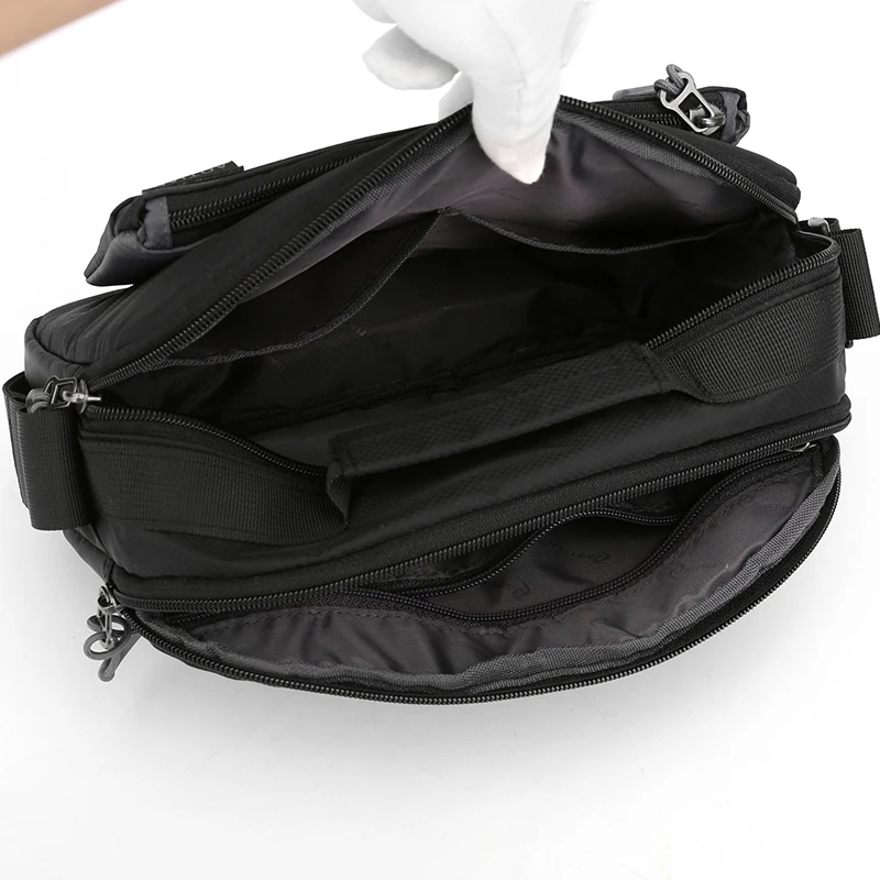 Black Shoulder Bag Men's Nylon Waterproof Messenger Small Solid Soft Zipper Horizontal Multi-pocket Travel Handbag |