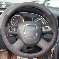 black leather black suede steering wheel cover for audi old a4 b7 b8 a6 c6 2004