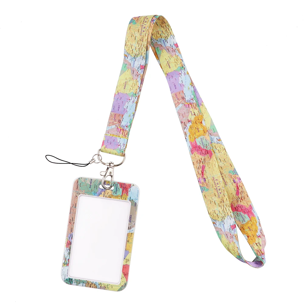 

K3042 World Map Neck Strap Lanyards Keychain Badge Holder ID Card Pass Hanging Rope Lariat Lanyard Key Ring Gift Accessories