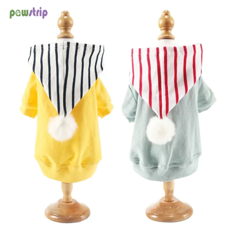 

Soft Warm Pet Dog Hoodie Fleece Hairball Coat Jacket For Dogs With Striped Hat Cute Small Dog Costume French Bulldog Pet Clothes