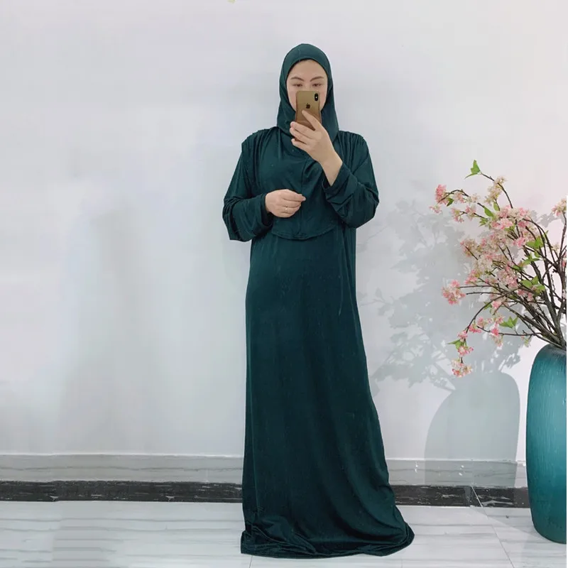 ИД Дубай мусульманское Макси платье длинное химар Турецкая мусульманская поклонение халат + хиджаб абайя наряд твердый джилбаб одежда Араб...