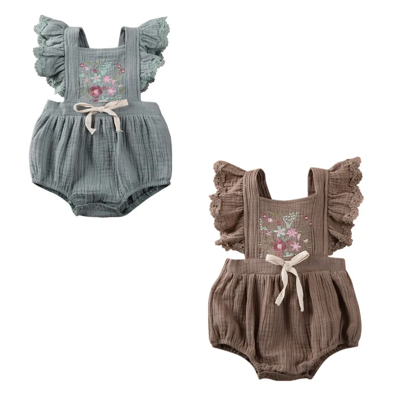 2020 боди для малышей комбинезон без рукавов с вышивкой новорожденных девочек