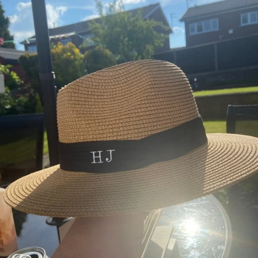 Free Shipping Personalised Embroidered Boater Hat Summer - Wide Brim Embroidery Custom Monogram Straw Fedora | Аксессуары для