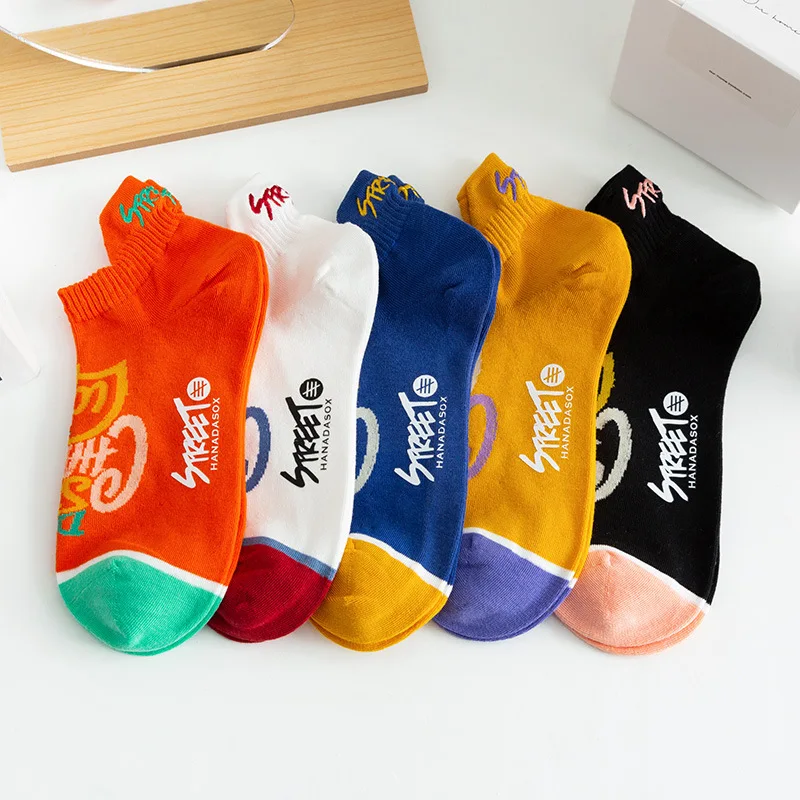 

10pairs/lot Spring Summer Thin Embroidered Cotton Moisture Sweat Absorption Breathable Boat Socks Color Matching Letter Printing