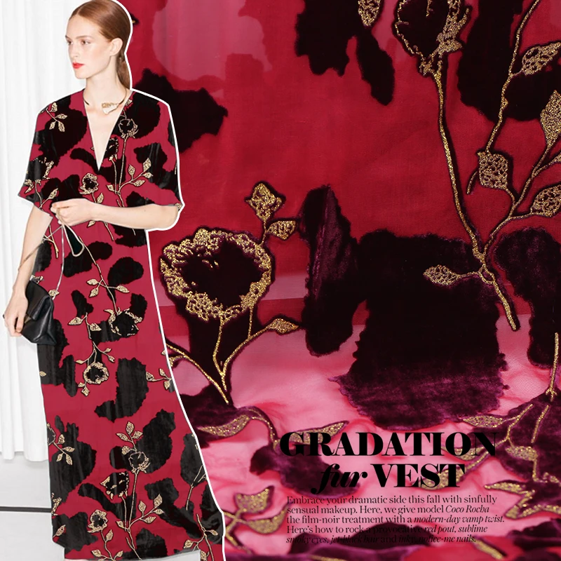 

Rayon Burnt-out Velvet Mulberry Silk Fabric Bronzing Burnt-out Design Soft Drape Breathable Comfortable Dress Shirt Long Skirt