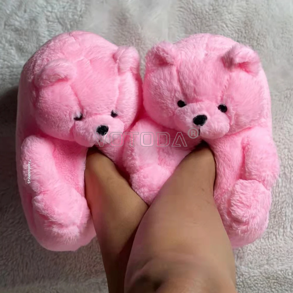 teddy bear slippers women plush warm house shoes soft cartoon bear home indoor slipper ladies cute funny female shoes woman free global shipping