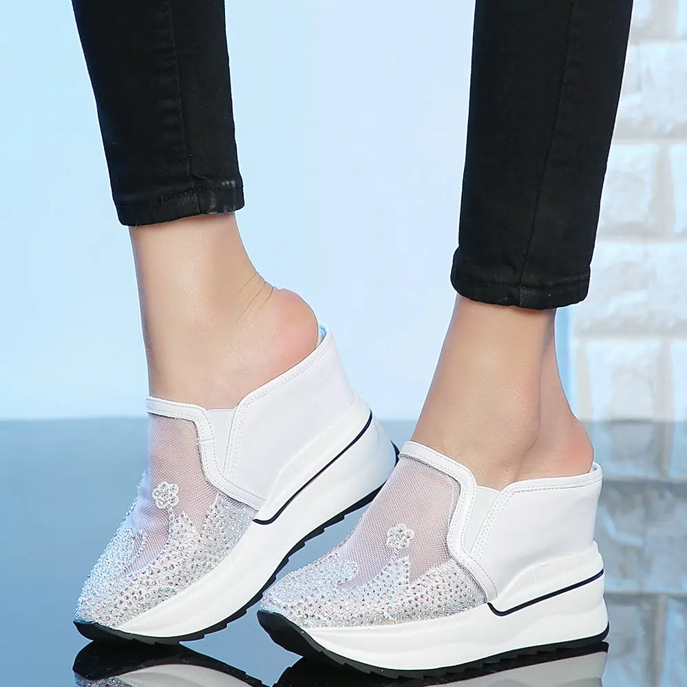 

Summer Fashion Sneakers Women Genuine Leather Wedges High Heel Ankle Boots Female Breathable Lace Round Toe Platform Pumps Shoes