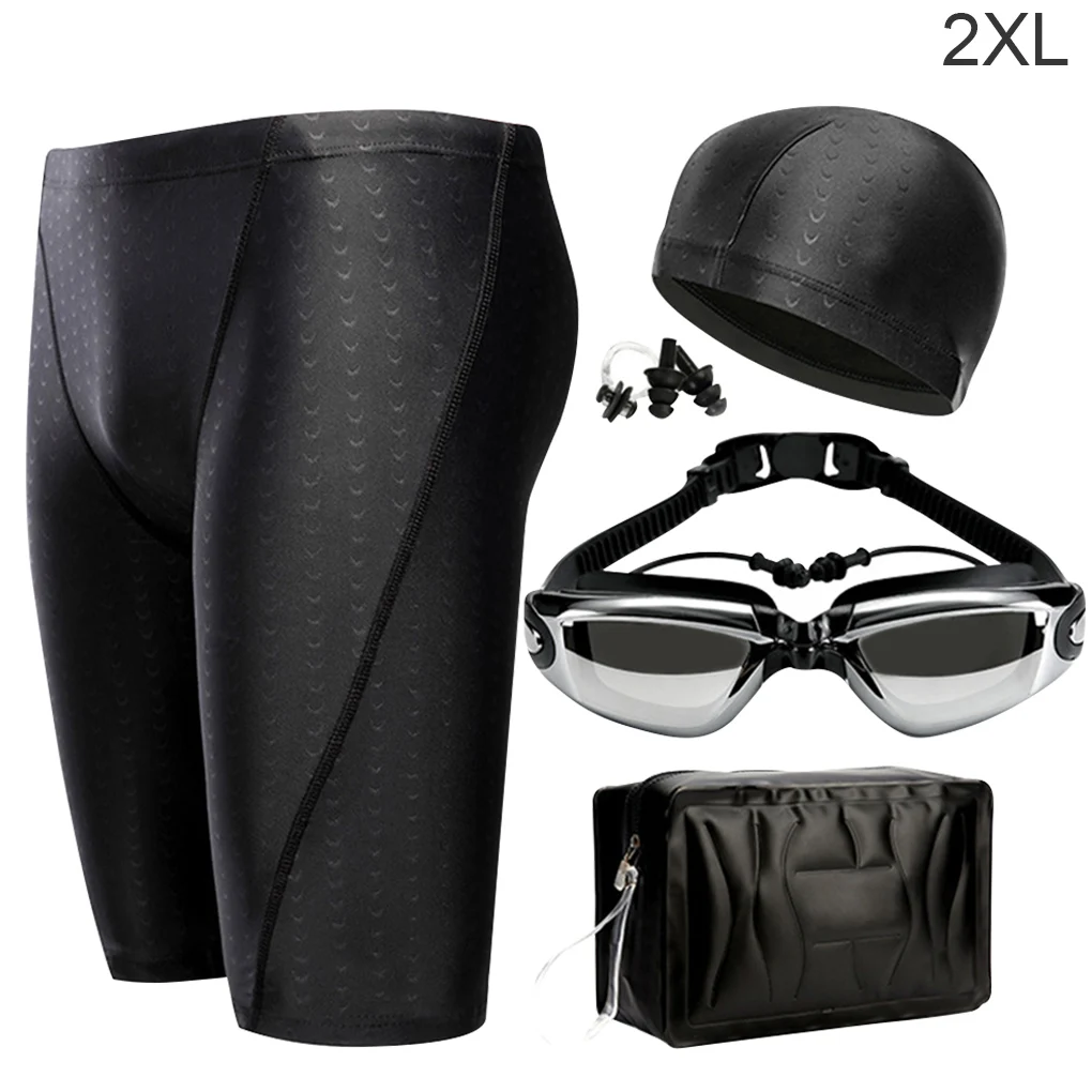 

Men's Swimming Set Swim Trunks Glasses Cap Carry Bag Plus Size Swimwear adult Men Swimsuit Bathing Suit Beach Boxer Shorts suit