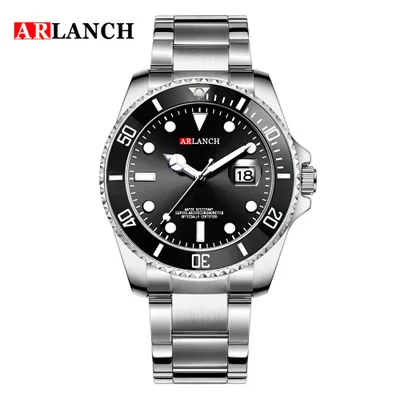 silver black Новые модные мужские s часы золотые Стальные кварцевые наручные часы для мужчин зеленые мужские спортивные часы мужские ARLANCH Relogio Masculino - Цвет: silver black