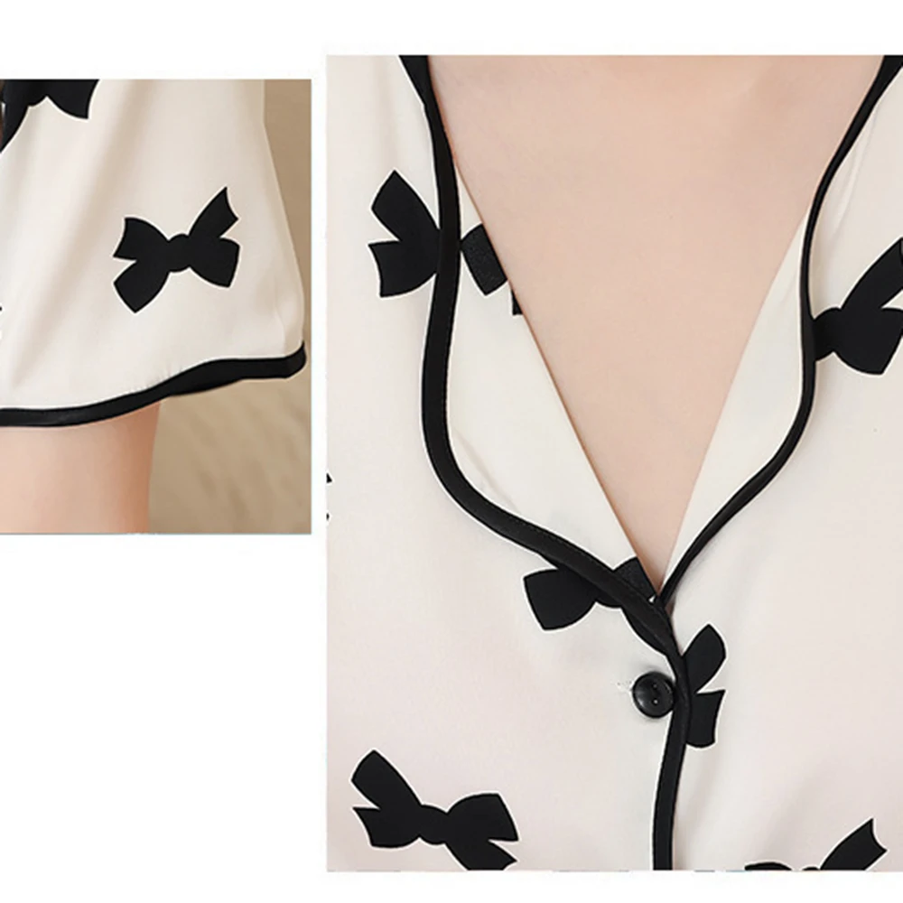 

2021 New Women Summer Short Sleeve Stretch Satin Pajamas Set Female Printing Pantsuits Ice Silk Thin Big Homewear Sleepwear Suit