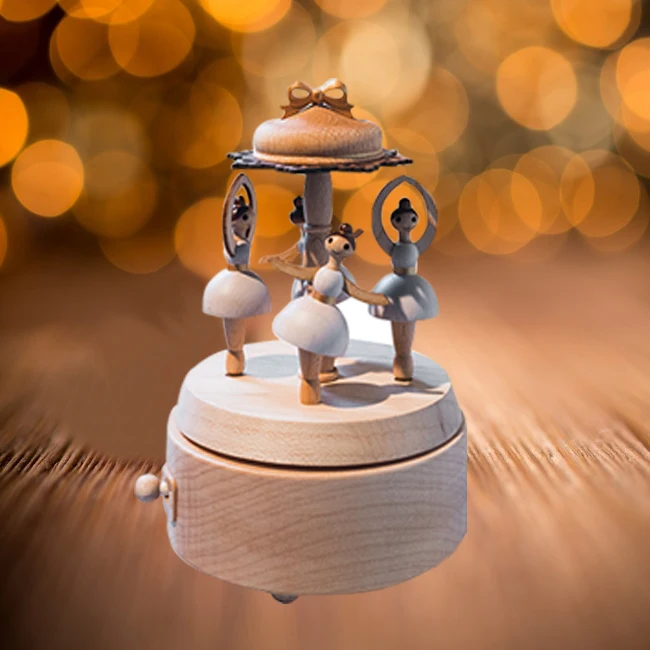 Деревянная танцевальная Музыкальная Коробка с четырьмя балеринами настольный