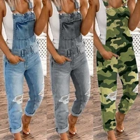 women denim bib overalls jeans jumpsuits and rompers ladies ripped hole casual long playsuit pockets jumpsuit