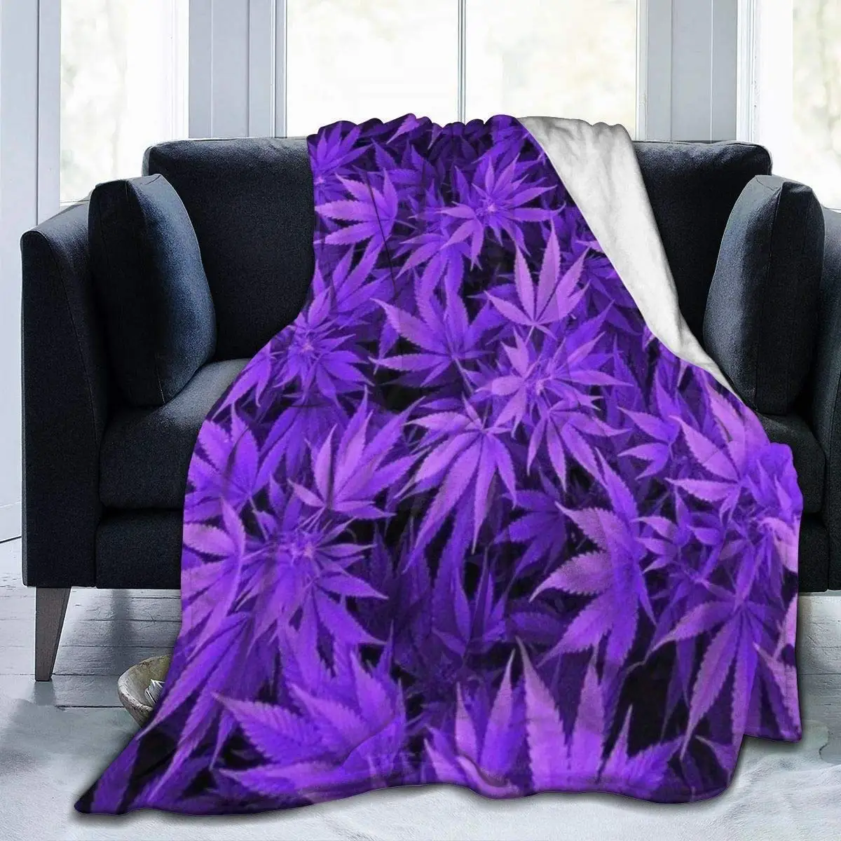 

Fleece Blankets Purple Leaves Ultra Soft Flannel Blanket All Season Living Room Bedroom Warm Throw Blanket