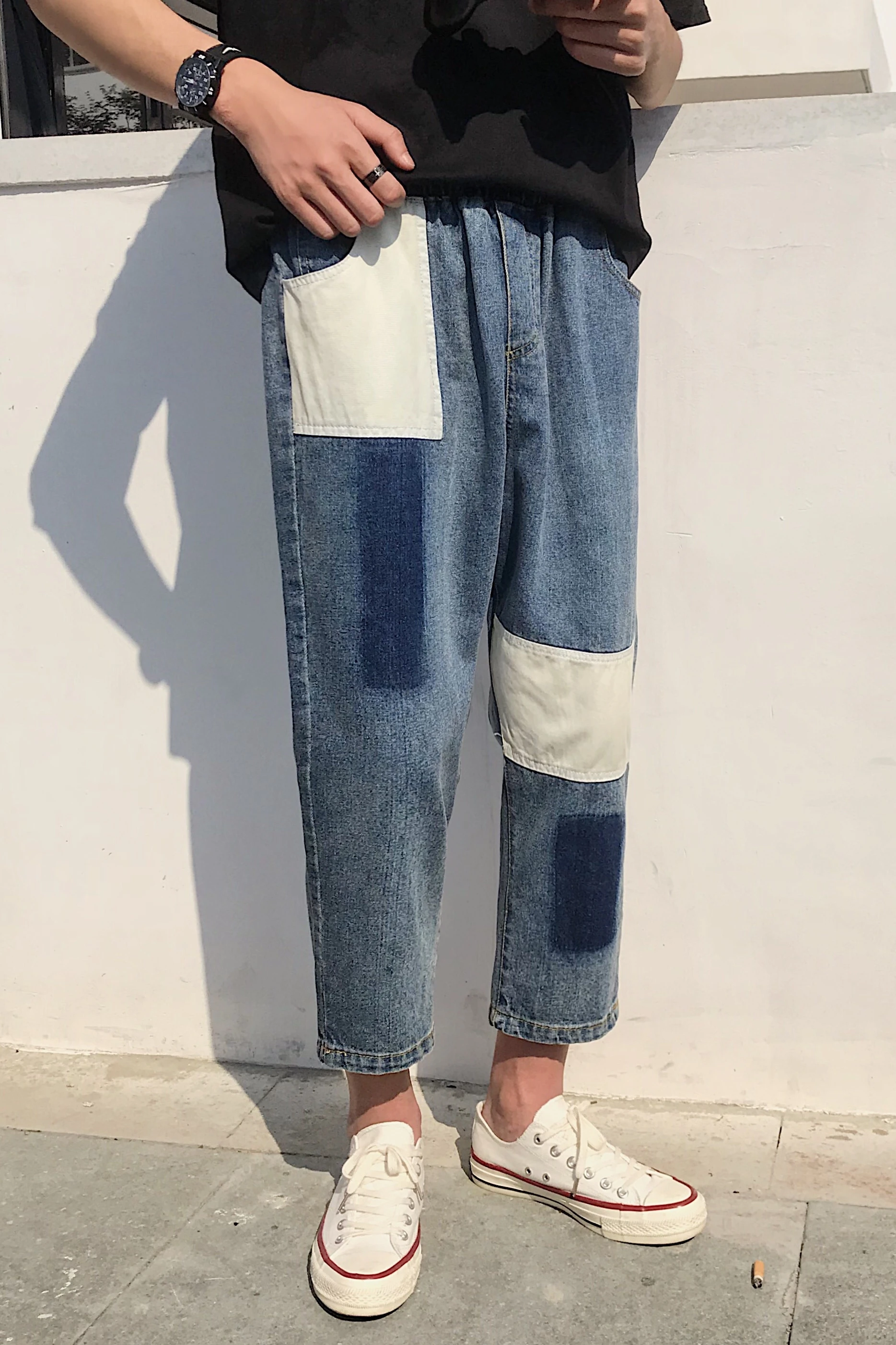 

2019 summer fashion hot personality men's casual harem jeans Ding feet loose pants large size