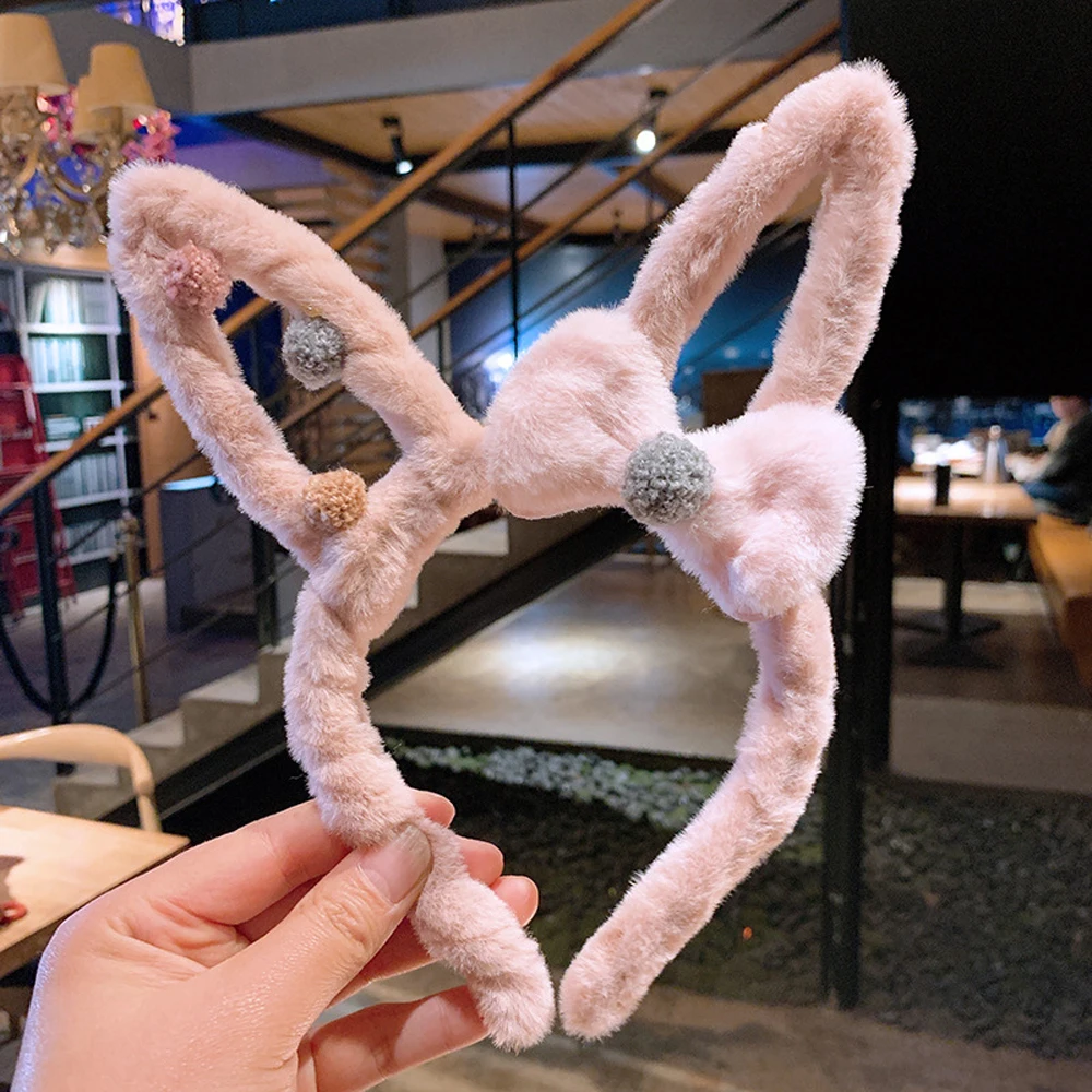 

4 Colors Cartoon Plush Material Sweet And Cute Rabbit Ear Headband Simple Hair Accessories Wash Face Hair Hoop