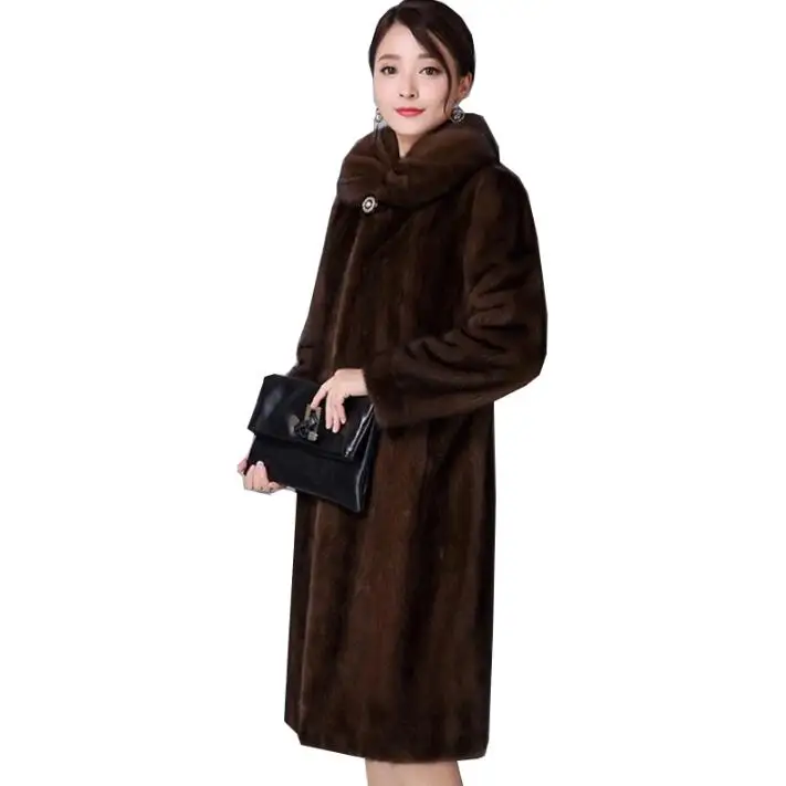 Autumn faux mink fur leather jacket womens warm fur leather long coat women loose jackets winter thicken fashion brown