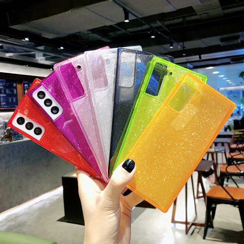 

Luxury Cute Fluorescent Color Phone Case For Samsung Galaxy S21 S20 FE Plus Note 20 Ultra A51 A71 Kawaii Glitter TPU Soft Cover