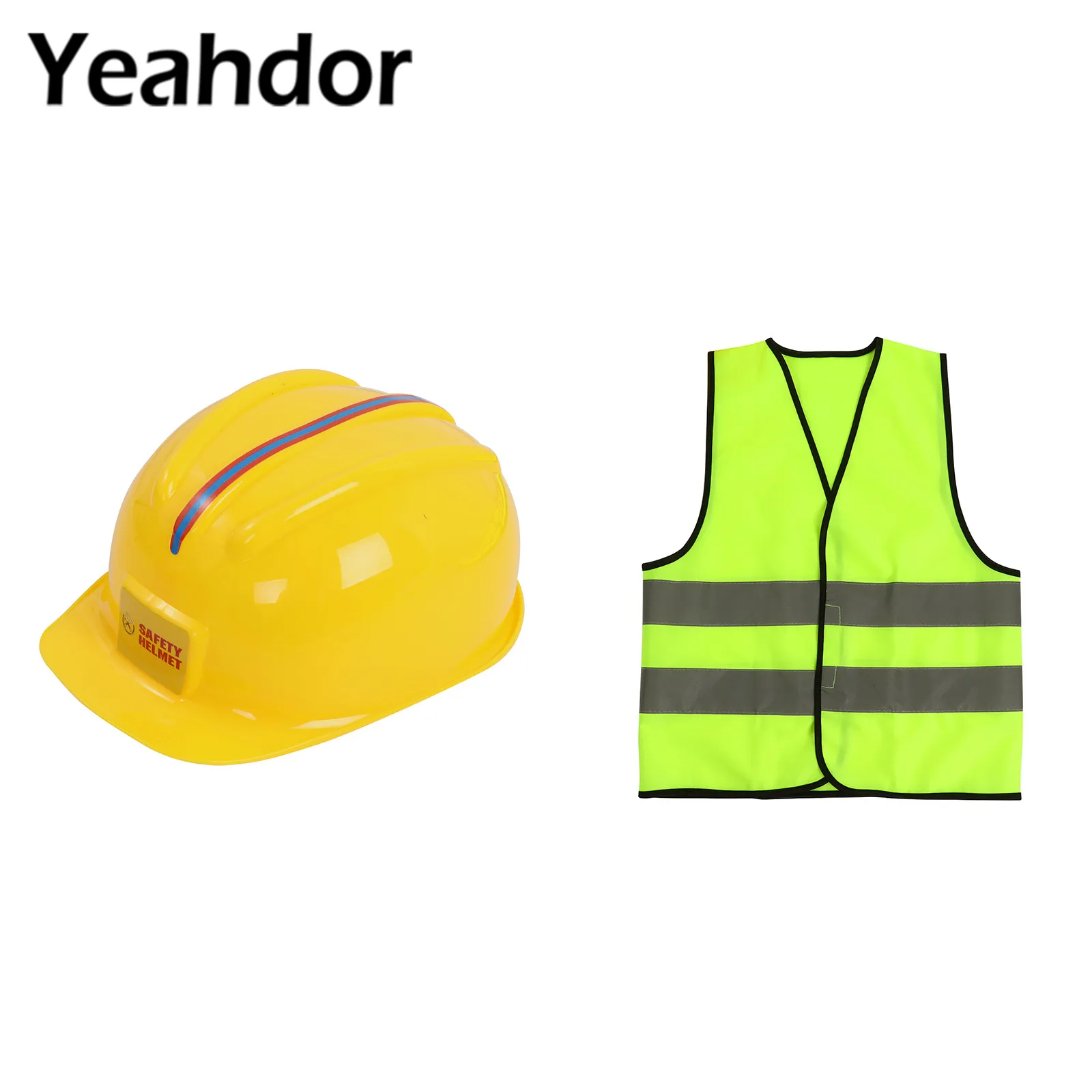 

Construction Engineer Costume Kids Simulation Worker Cosplay Engineering Hat and Reflective Safety Vest for Party Pretend Toys