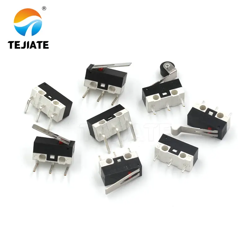 10PCS Mouse Switch Three-feet Handle Roller Button Left/Right Bent foot 1A 125V AC 3 legs DIY Kit | Электронные компоненты и