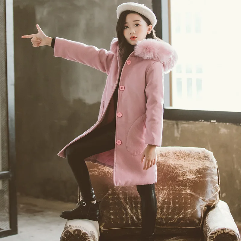 Детское шерстяное пальто с меховым воротником на Возраст 4 14 лет|Шерсть и