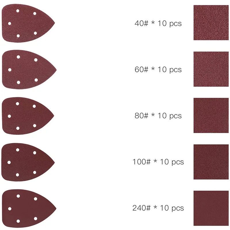 

50Pcs Mouse Detail Sander Sandpaper 40/60/80/100/240 Grits Hook and Loop Assorted Sanding Paper
