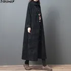 Женское длинное платье из хлопка DIMANAF, винтажное свободное Повседневное платье-оверсайз с карманами, однотонный кардиган для осени и зимы