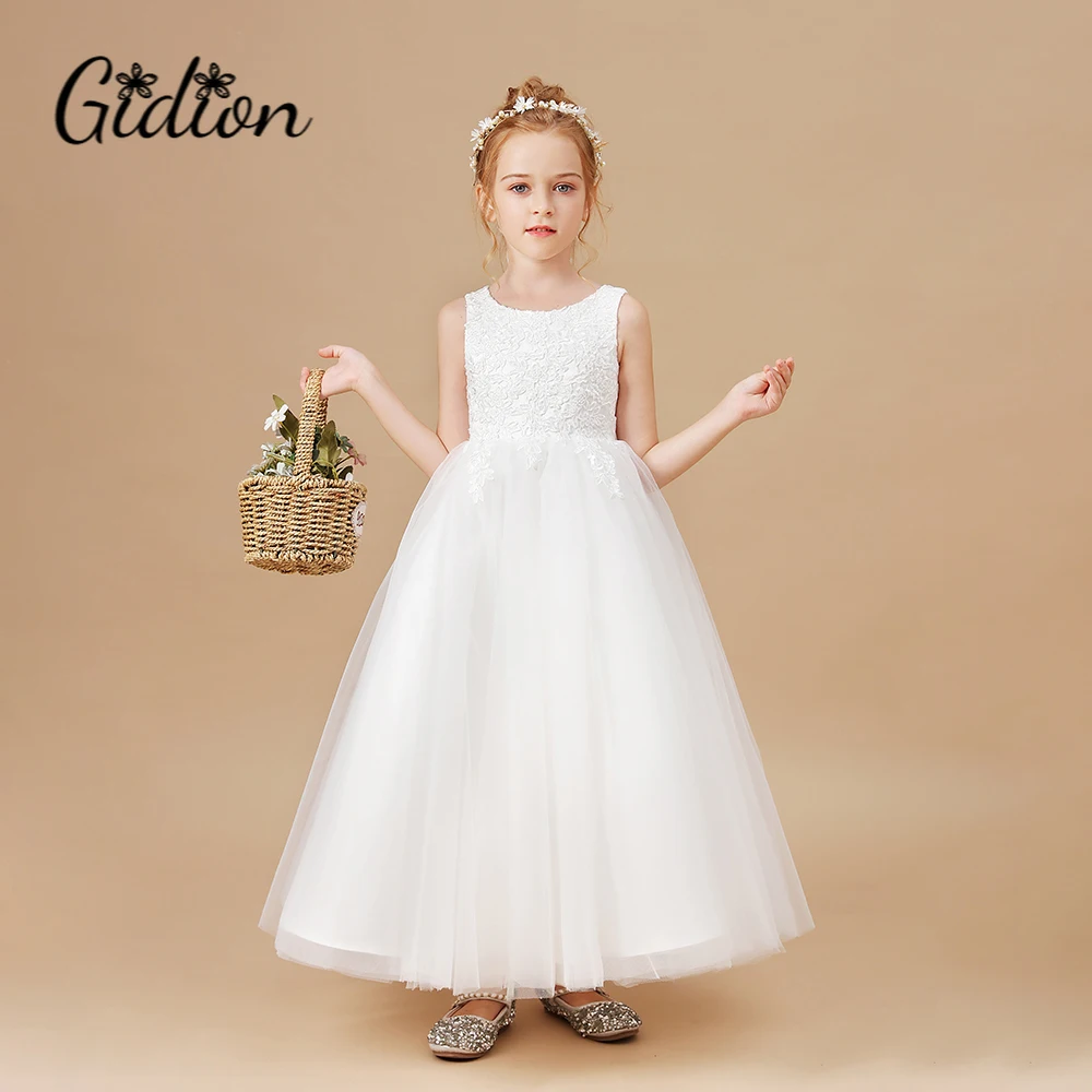 Elegant Flower Girl Dresses Applique Sleeveless Cascading Kids Pageant Gowns For Weddings First Communion Dresses champagne ballgown tulle tutu dresses ballgown flower girl dresses for weddings kids first communion dresses
