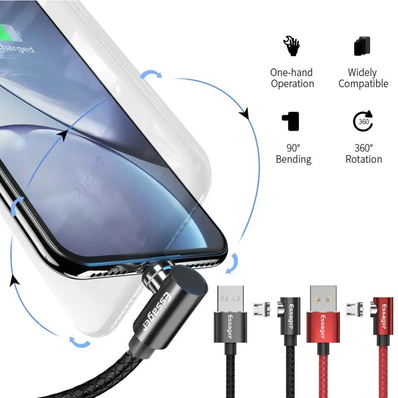 Магнитный кабель Essager 1 м 2 Micro Usb Type C быстрая зарядка магнитное зарядное