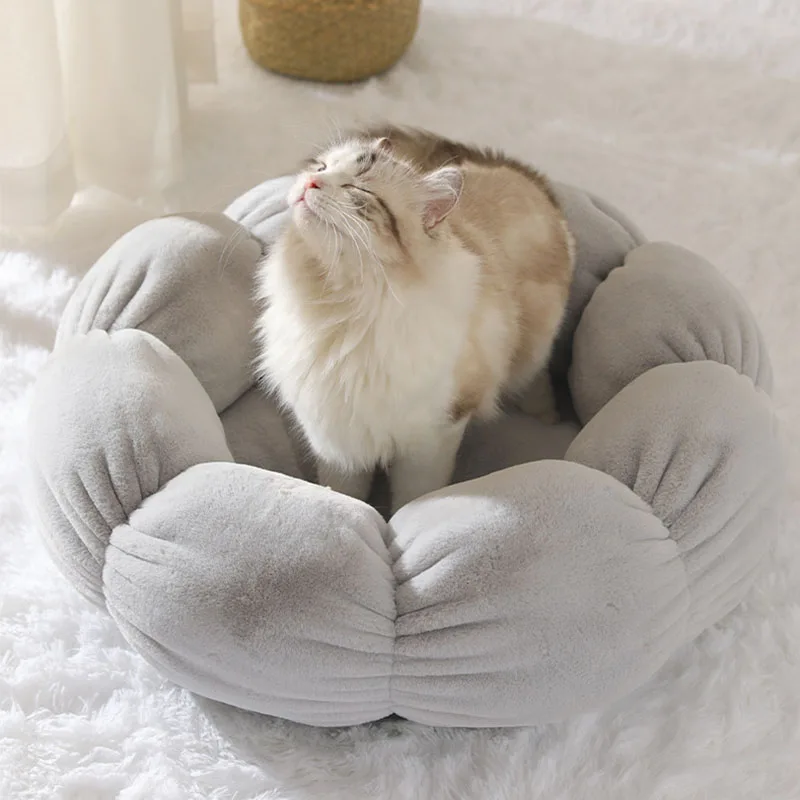 

Pet Cats Beds Wick Round Flowers Mats for Kitten Dogs Soft Warm Plush Sleeping Nest for Four Seasons Universal Dog Nest
